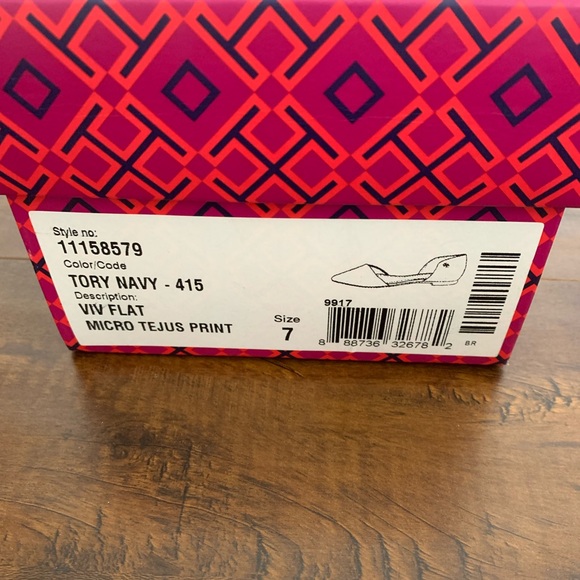 Tory Burch Navy Lizard Embossed Leather Viv D'orsay Pointed Toe Flats Size 6.5 - Picture 5 of 7